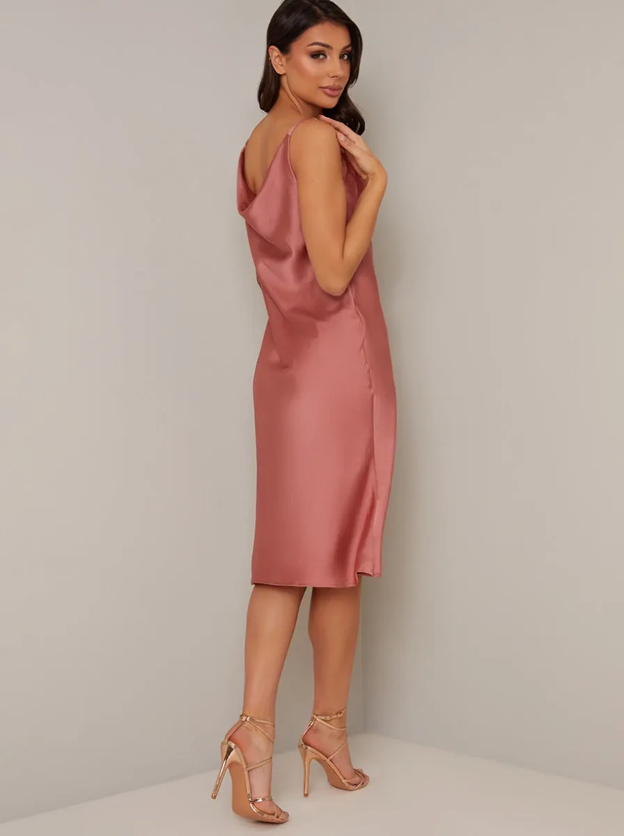 Cami Straps Cowl Back Midi Dress in Pink sold by Chi Chi London