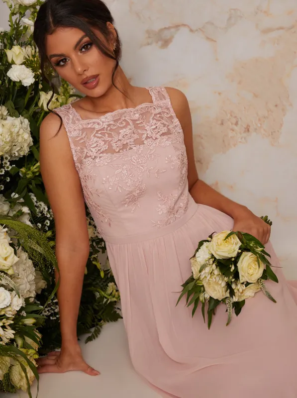 Lace Maxi Dress in Pink sold by Chi Chi London