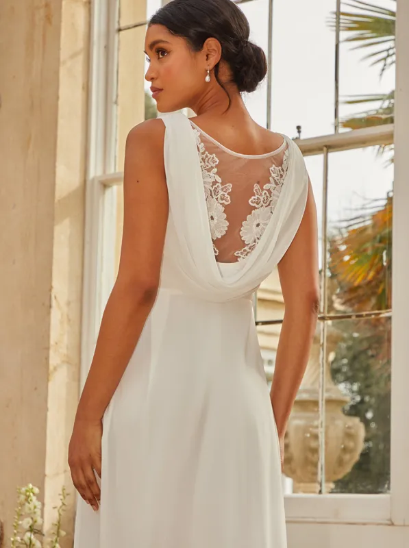 V Neck Drape Maxi Wedding Dress in White made by Chi Chi London