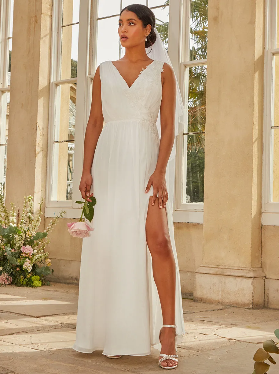 V Neck Drape Maxi Wedding Dress in White sold by Chi Chi London product image thumbnail 3