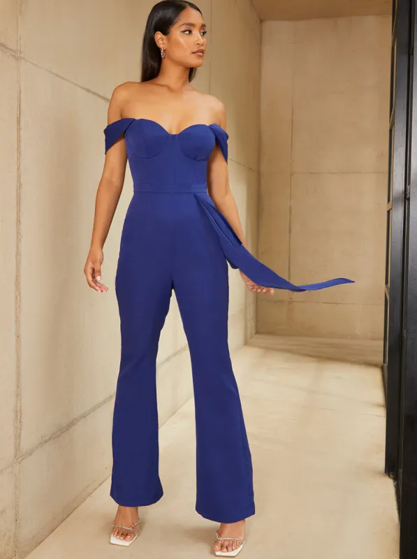 Bardot Style Jumpsuit in Blue sold by Chi Chi London