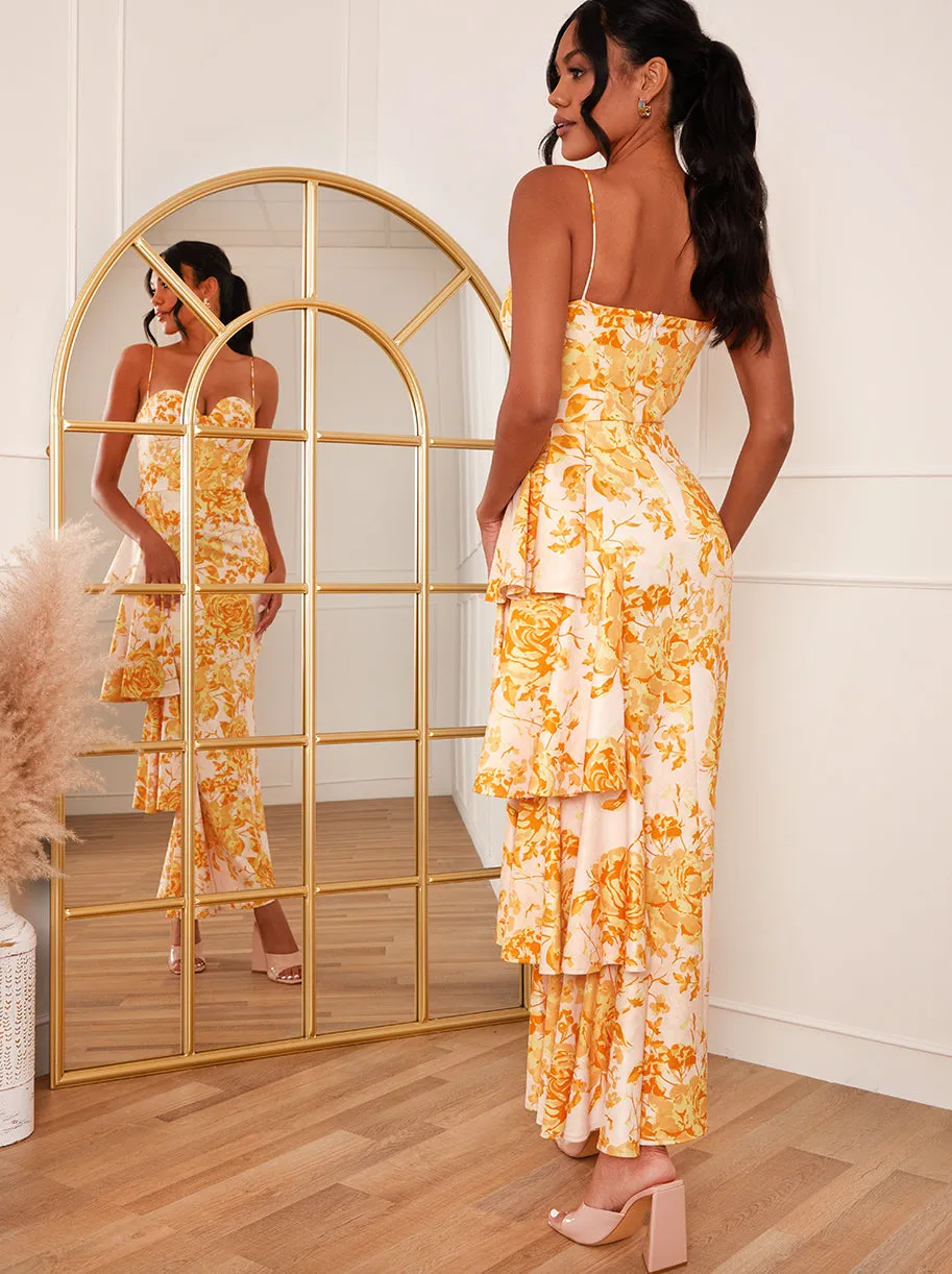 Floral Print Corset Detail Bodycon Maxi Dress in Cream sold by Chi Chi London product image thumbnail 4