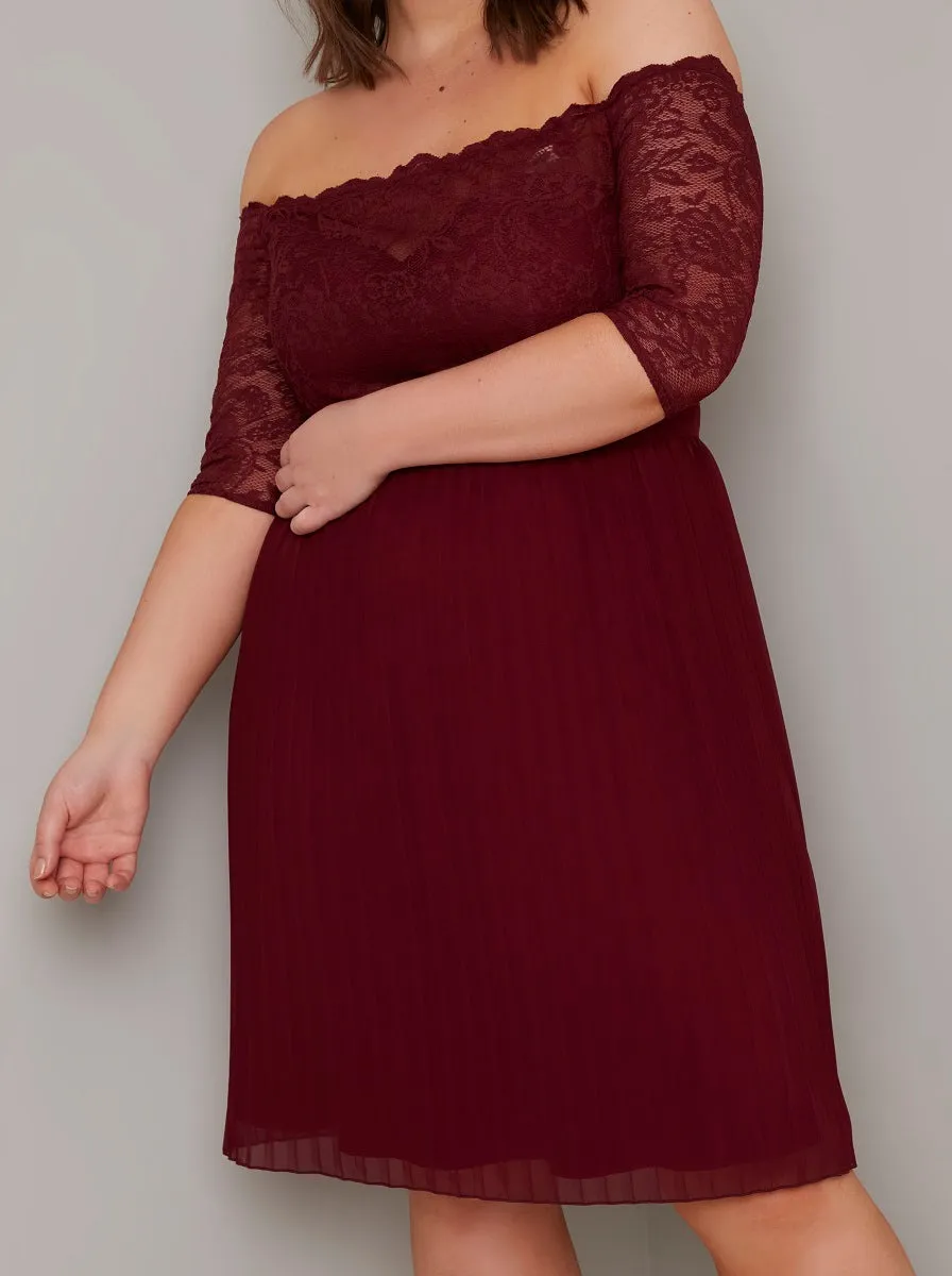 Plus Size Lace Bardot Pleat Midi Dress in Red sold by Chi Chi London product image thumbnail 3