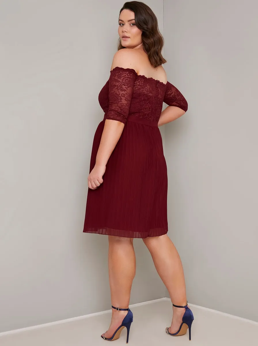 Plus Size Lace Bardot Pleat Midi Dress in Red sold by Chi Chi London product image thumbnail 2