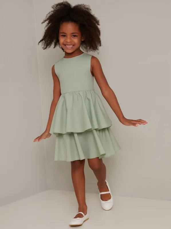 Girls Tiered Design Midi Dress in Green sold by Chi Chi London