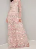 Long Sleeved Floral Embroidered Maxi Dress in Pink sold by Chi Chi London
