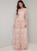 Long Sleeved Floral Embroidered Maxi Dress in Pink sold by Chi Chi London
