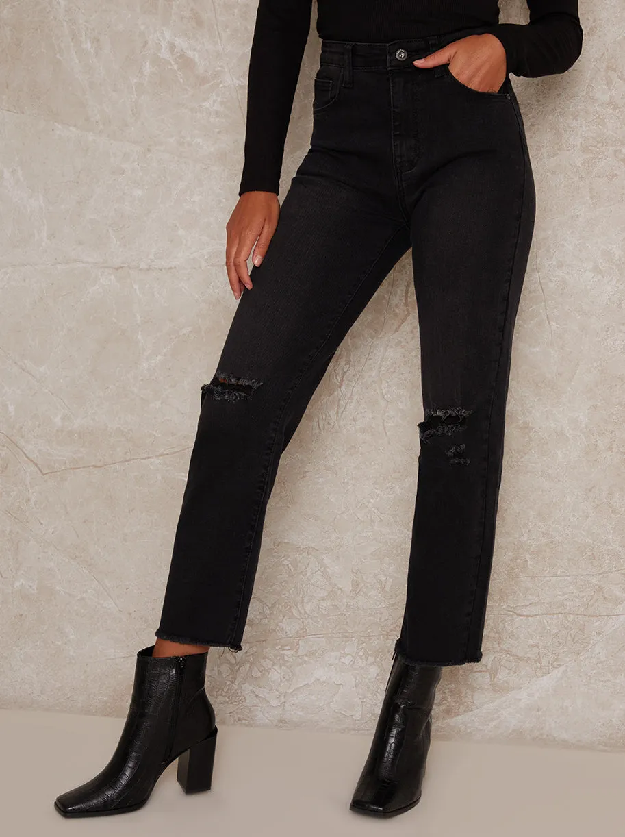 Mid Rise Slim Fit Ripped Washed Look Jeans in Black sold by Chi Chi London product image thumbnail 2