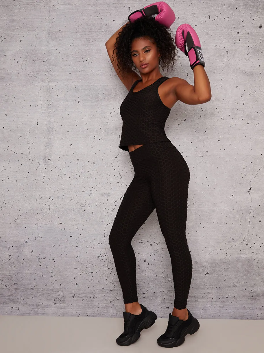 Racer Back Waffle Details Sports Bra Top in Black sold by Chi Chi London product image thumbnail 3