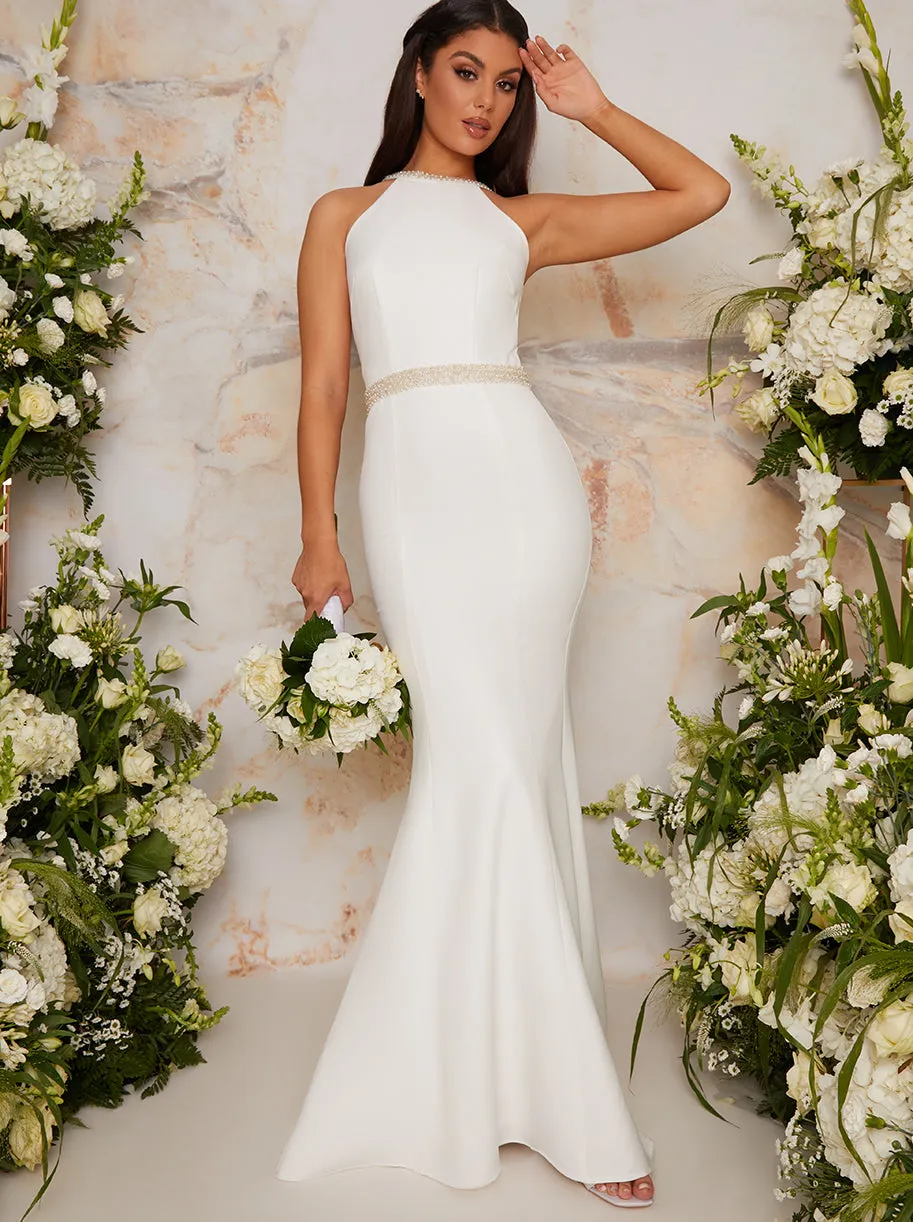 Halter Style Embellished Wedding Dress in White sold by Chi Chi London product image thumbnail 2