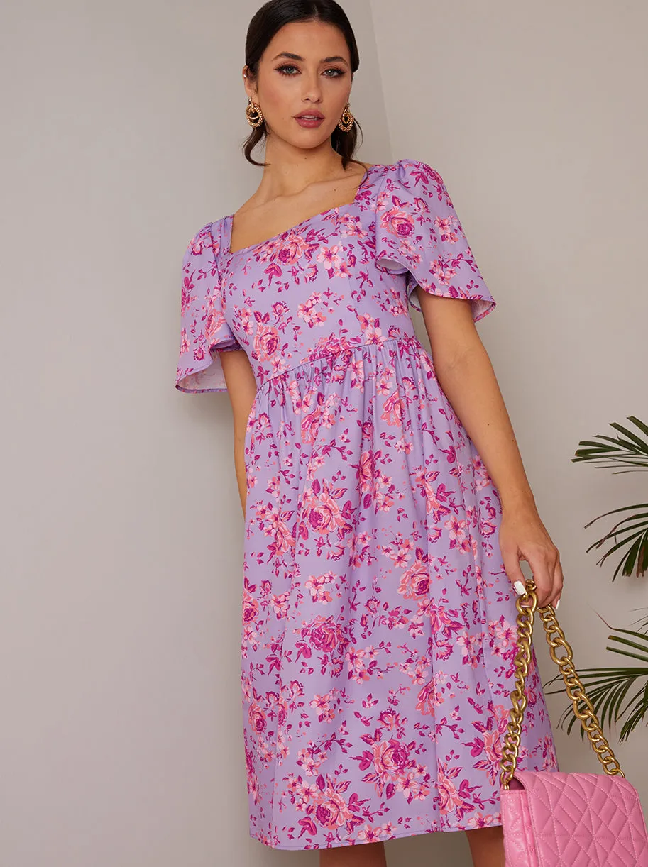 Square Neck Ditsy Floral Midi Dress in Purple sold by Chi Chi London product image thumbnail 2
