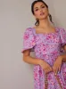 Square Neck Ditsy Floral Midi Dress in Purple sold by Chi Chi London