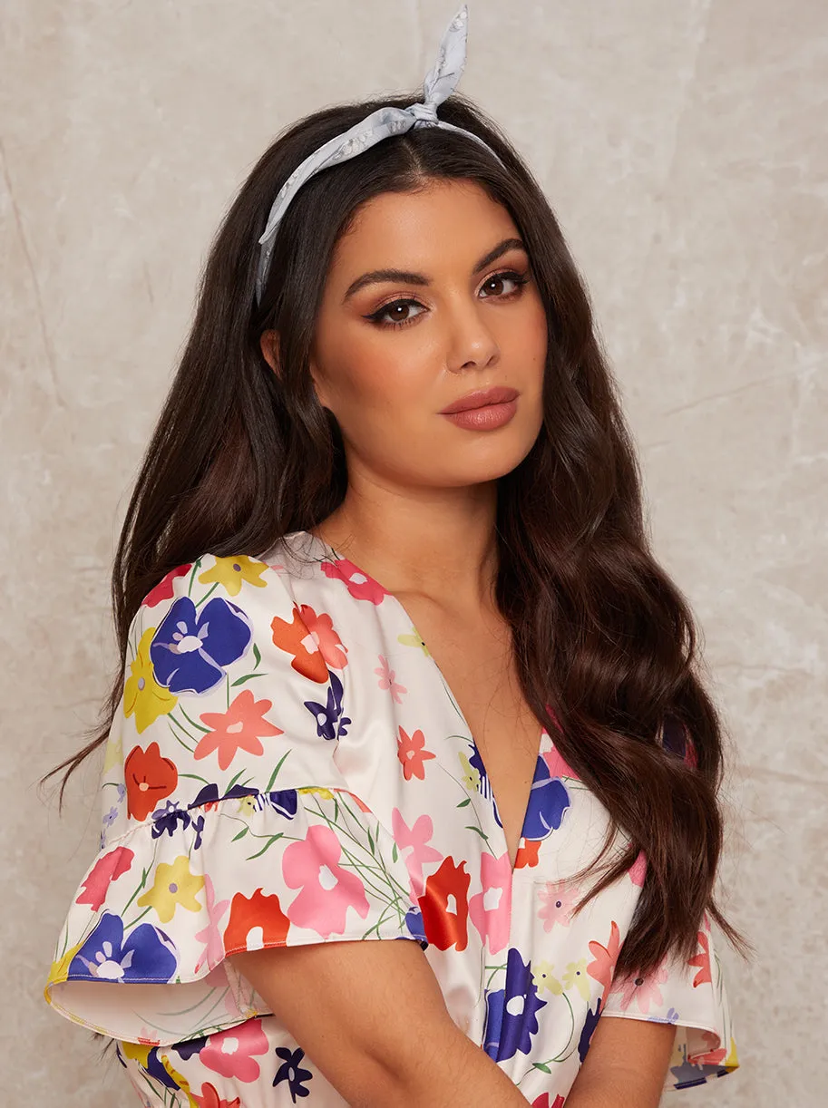 Floral Print Satin Hair Scarf in Blue sold by Chi Chi London product image thumbnail 3
