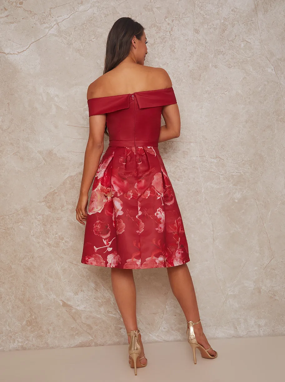 Bardot Floral Print Midi Dress in Red sold by Chi Chi London product image thumbnail 3