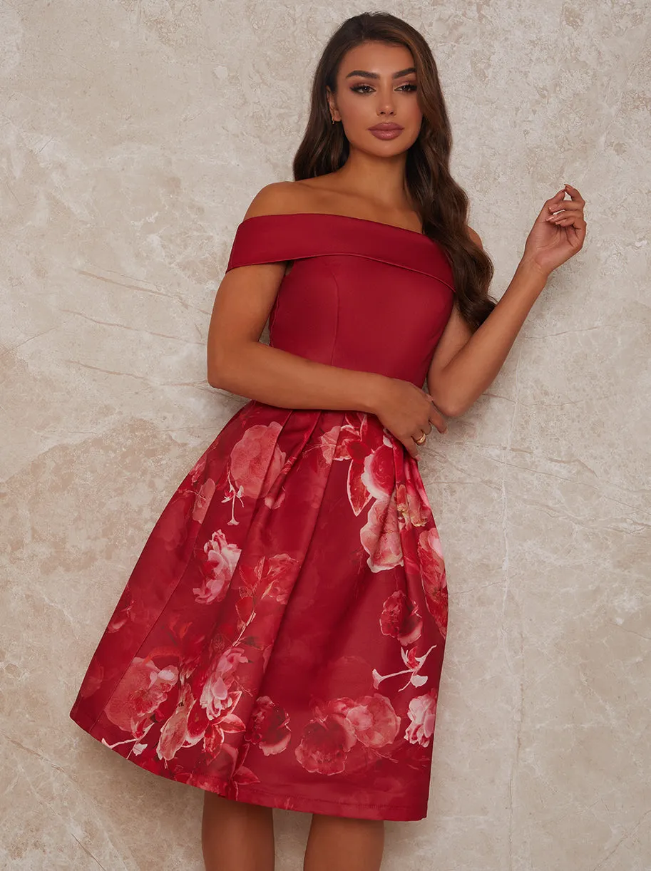 Bardot Floral Print Midi Dress in Red sold by Chi Chi London product image thumbnail 2