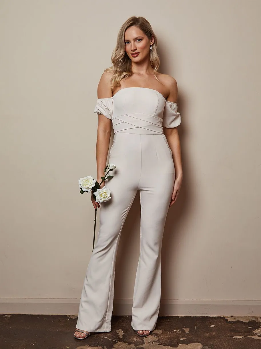Bardot Flare Jumpsuit in Cream sold by Chi Chi London product image thumbnail 5