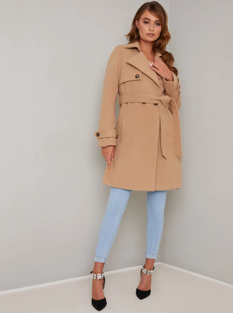 Wrap Design Lapel Coat in Brown sold by Chi Chi London