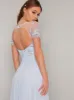 Sheer Lace Pleated Maxi Dress in Blue sold by Chi Chi London