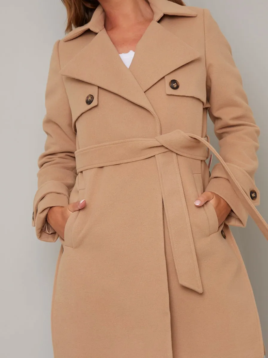 Wrap Design Lapel Coat in Brown sold by Chi Chi London product image thumbnail 3
