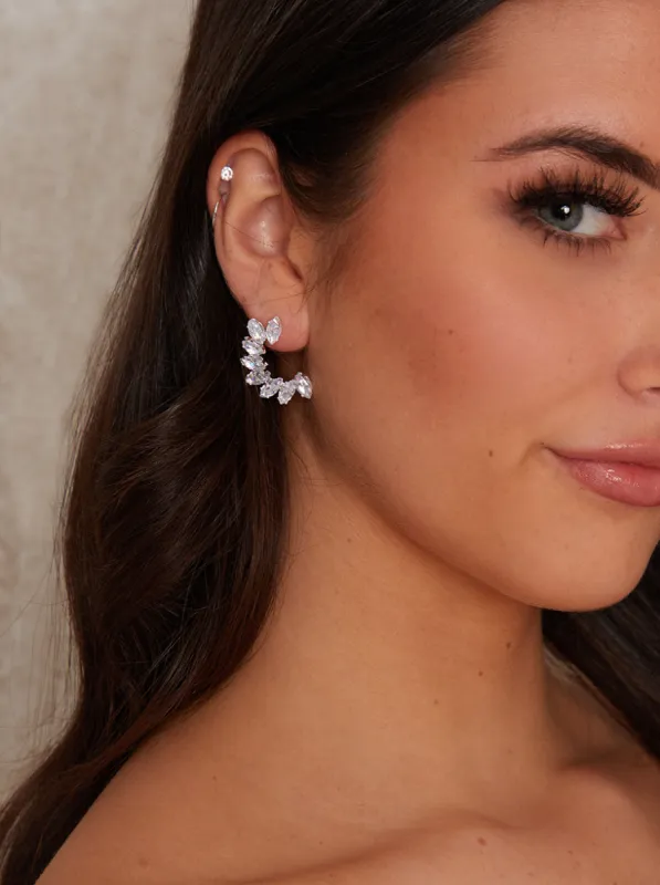 Diamante Half Hoop Earrings in Silver Tone sold by Chi Chi London