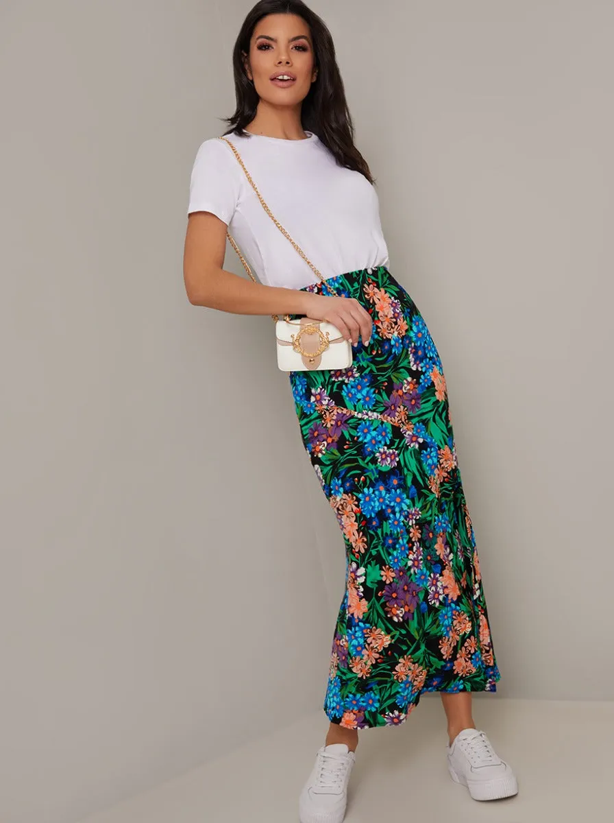 Floral Print Side Split Midi Skirt in Black sold by Chi Chi London product image thumbnail 3