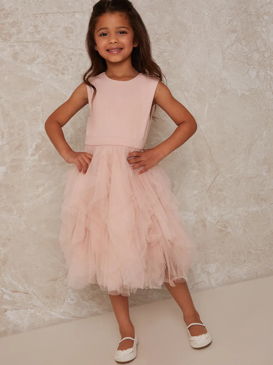 Girls Mesh Layered Tulle Skirt Dress in Pink sold by Chi Chi London