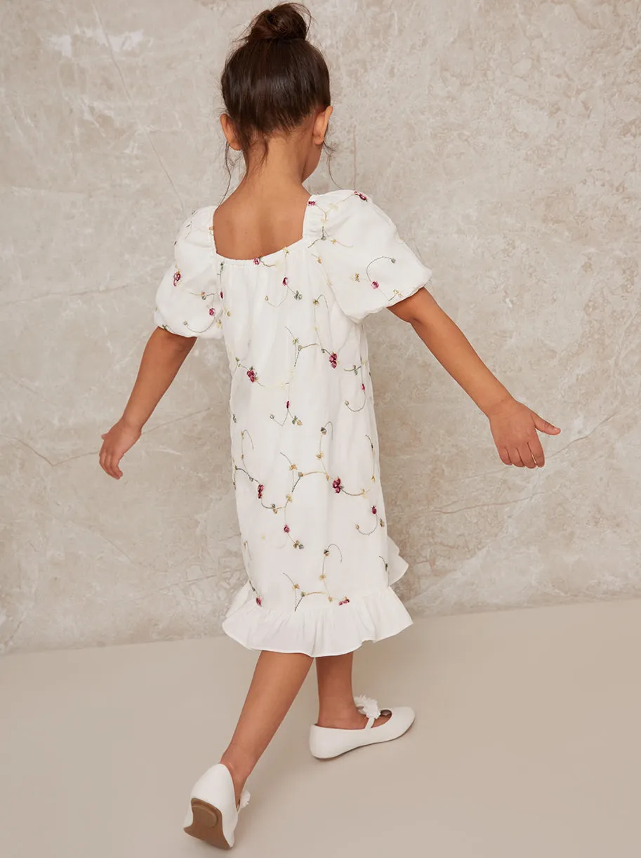 Girls Short Sleeve Floral Dress with Button Detail in White sold by Chi Chi London product image thumbnail 4