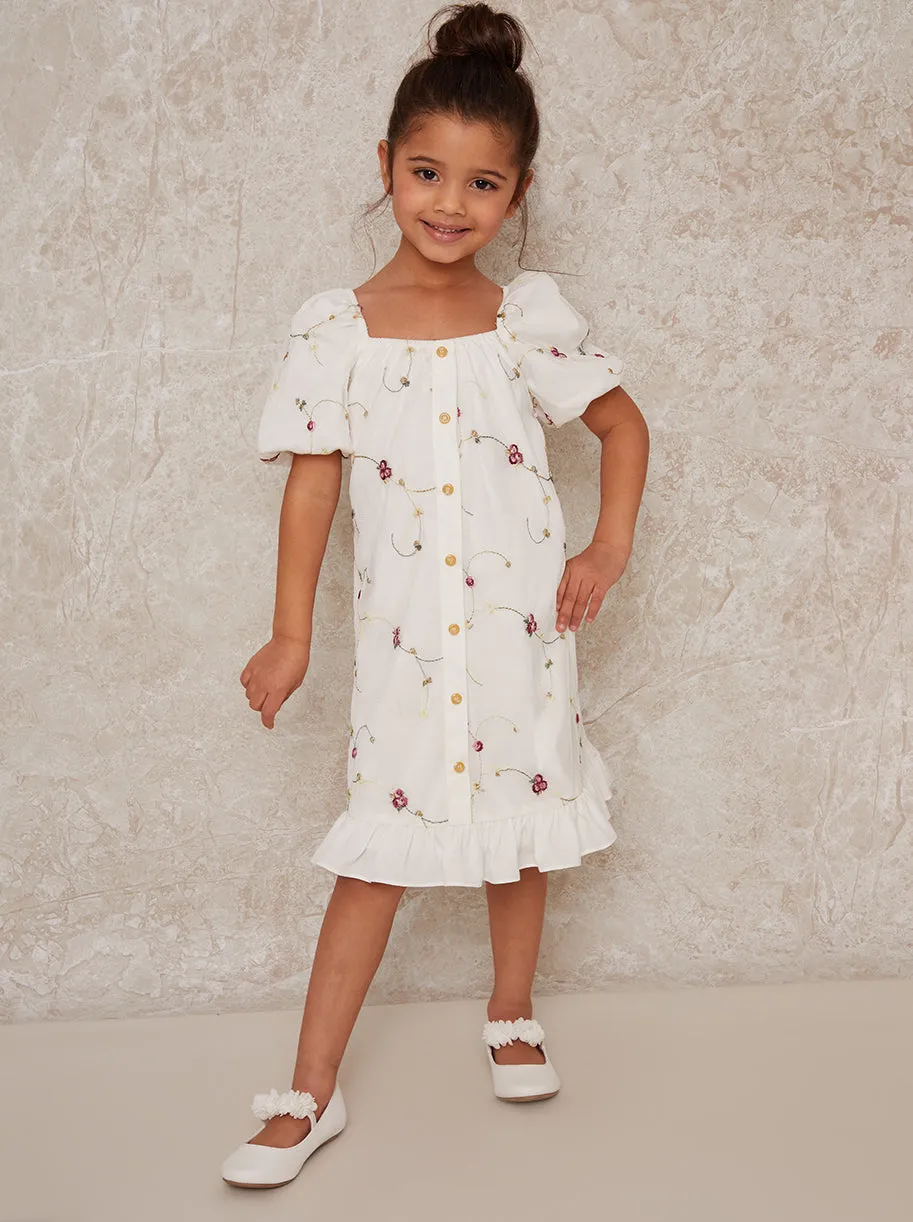 Girls Short Sleeve Floral Dress with Button Detail in White sold by Chi Chi London product image thumbnail 2