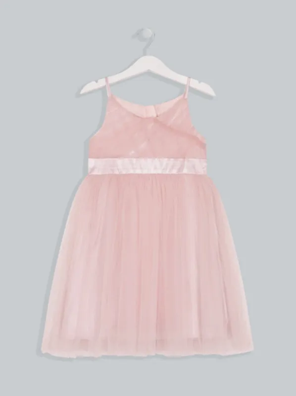 Girls Tulle Satin Detail Dress in Pink sold by Chi Chi London