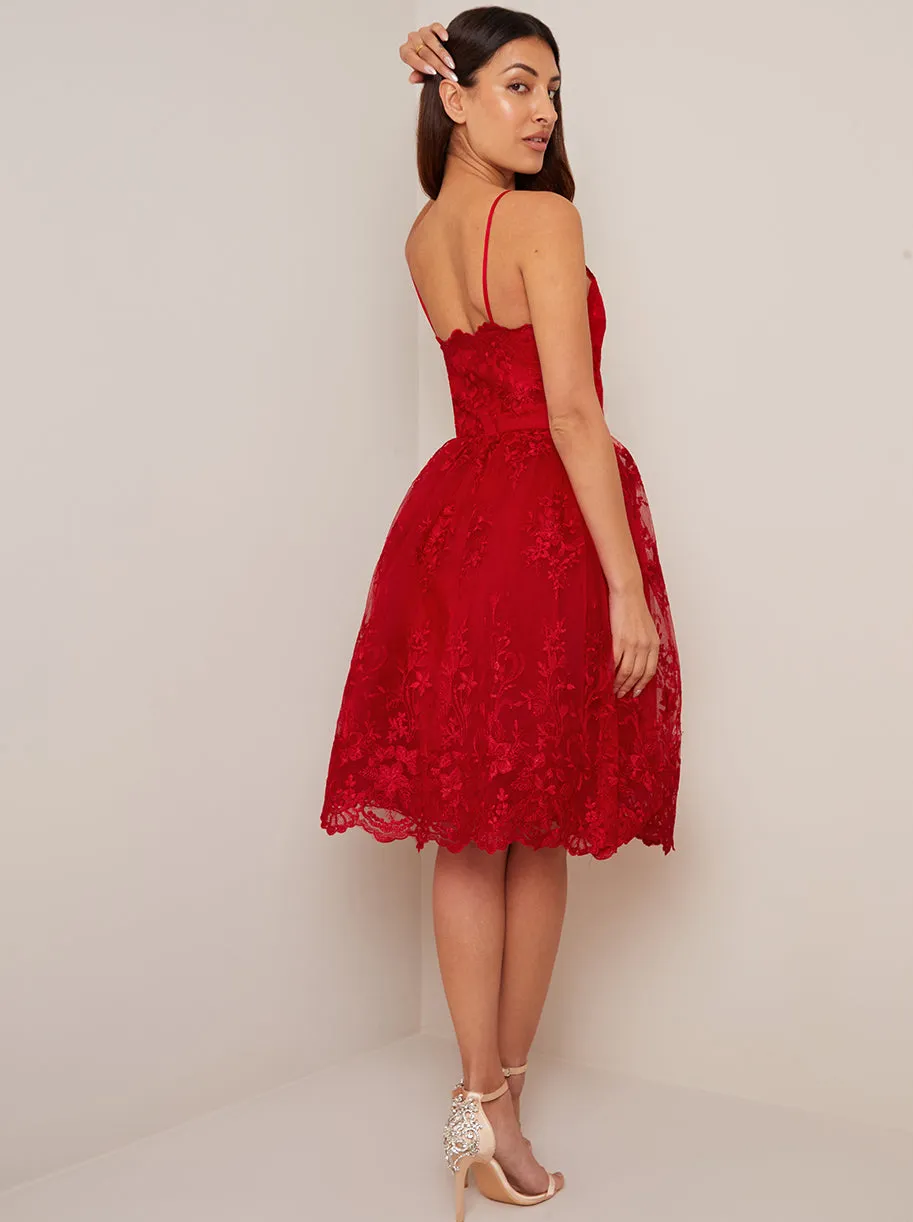 Lace Embroidered Cami Midi Dress in Red sold by Chi Chi London product image thumbnail 2