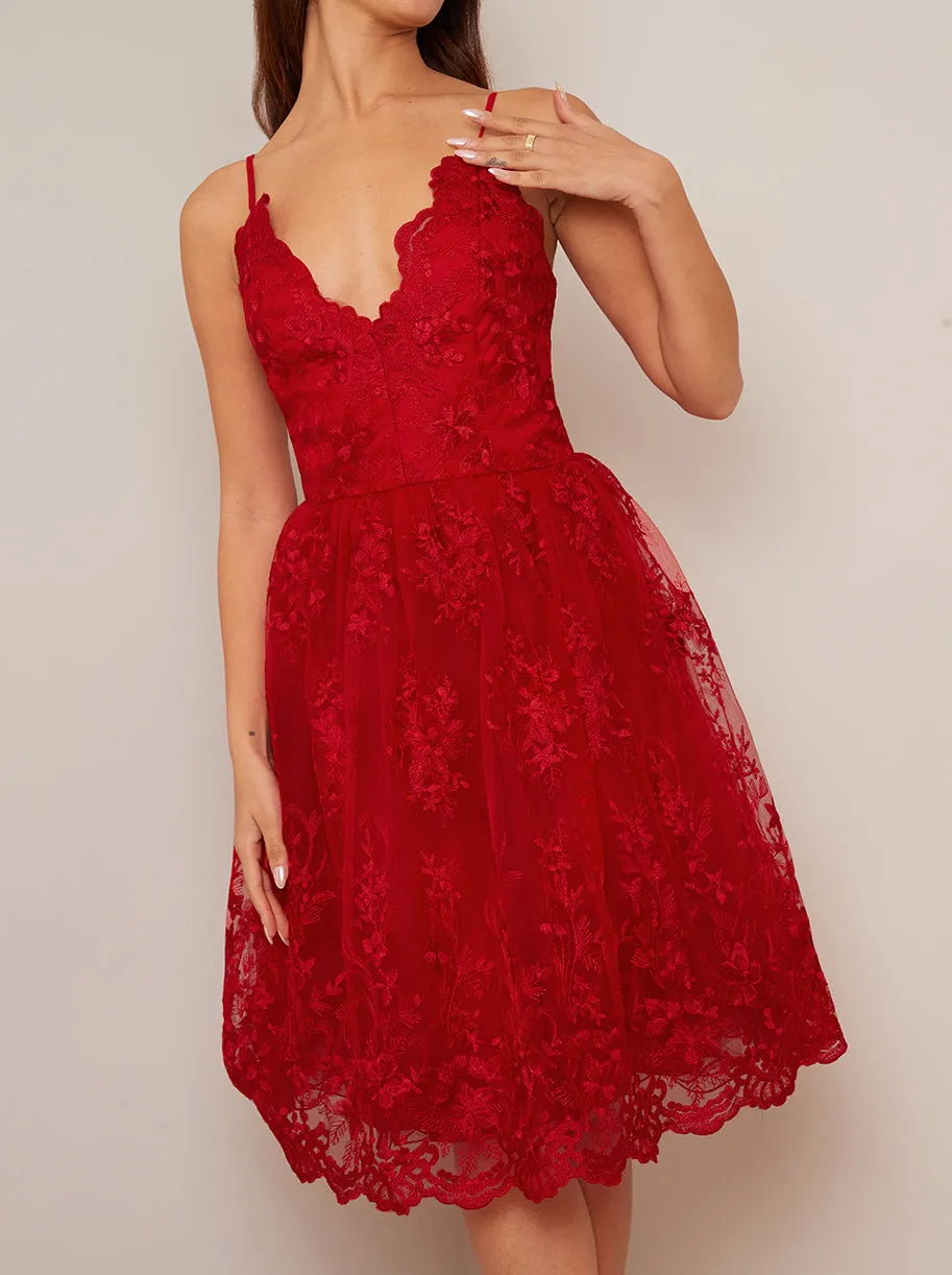 Lace Embroidered Cami Midi Dress in Red sold by Chi Chi London product image thumbnail 3