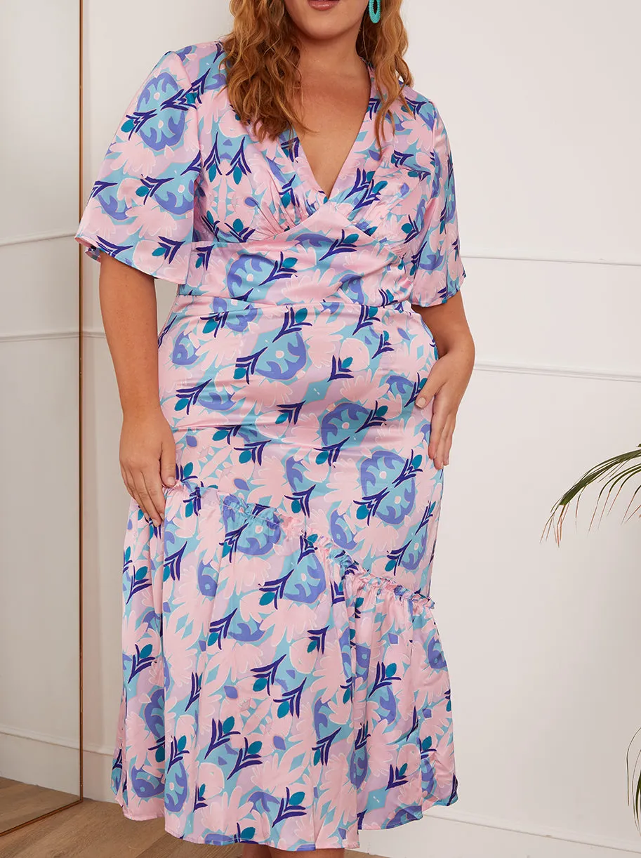 Plus Size V Neck Abstract Print Midi Dress in Pink sold by Chi Chi London product image thumbnail 5