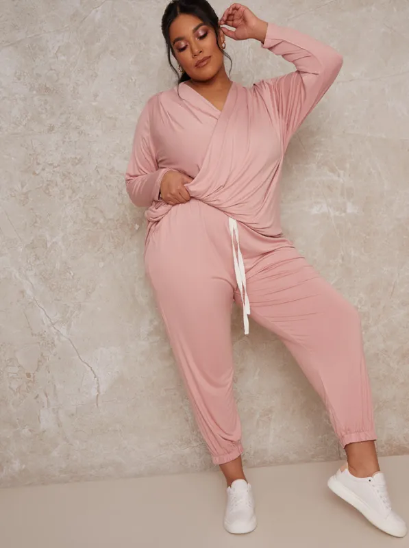 Plus Size Jersey Lounge Jogger in Pink sold by Chi Chi London