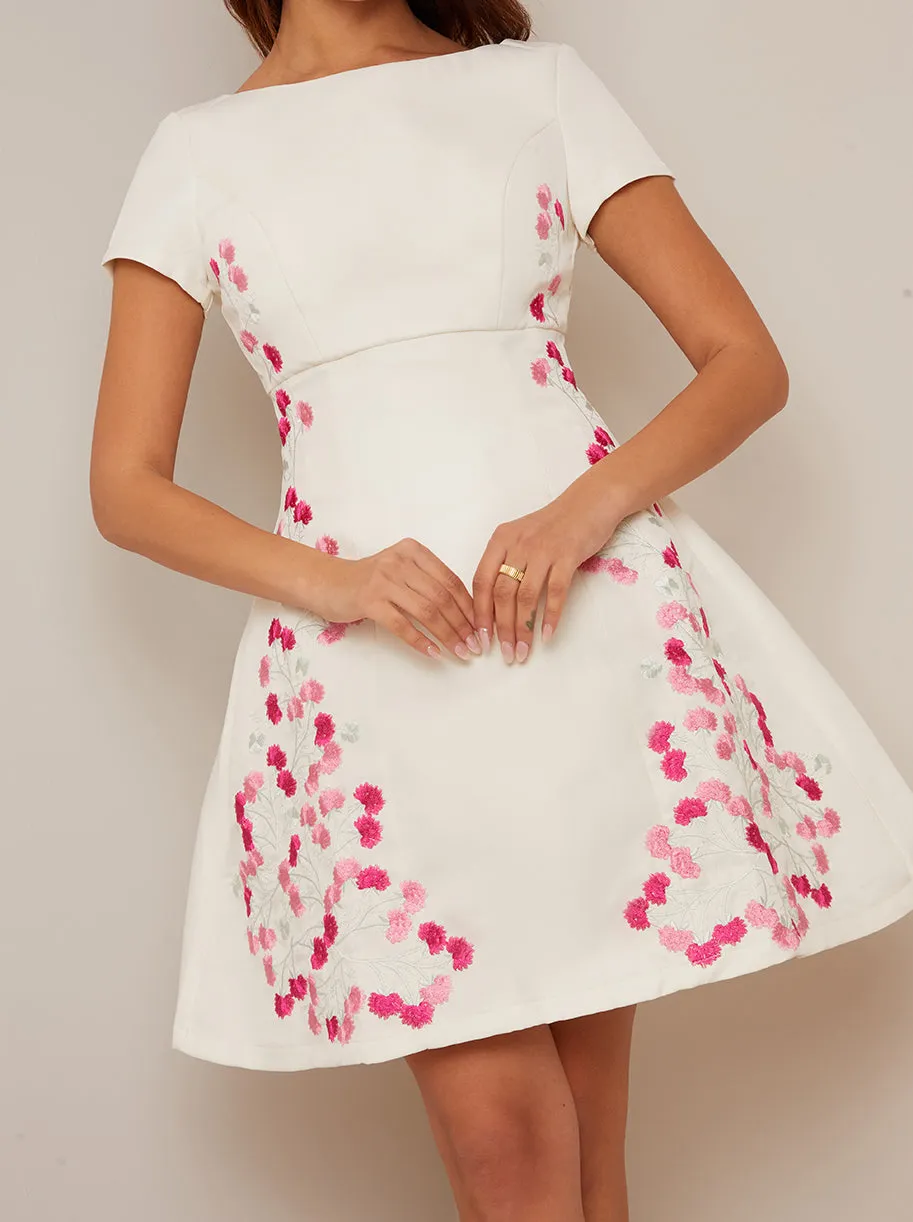 Floral Embroidered Skater Midi Dress in Cream sold by Chi Chi London product image thumbnail 2