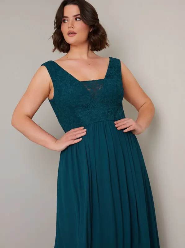 Plus Size Lace Bodice Detail Maxi Dress in Green sold by Chi Chi London