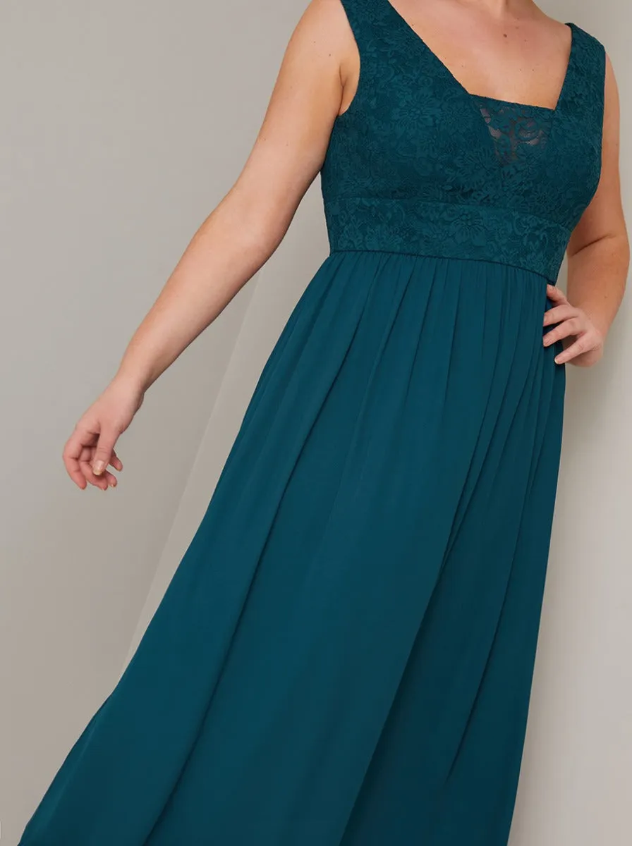 Plus Size Lace Bodice Detail Maxi Dress in Green sold by Chi Chi London product image thumbnail 3
