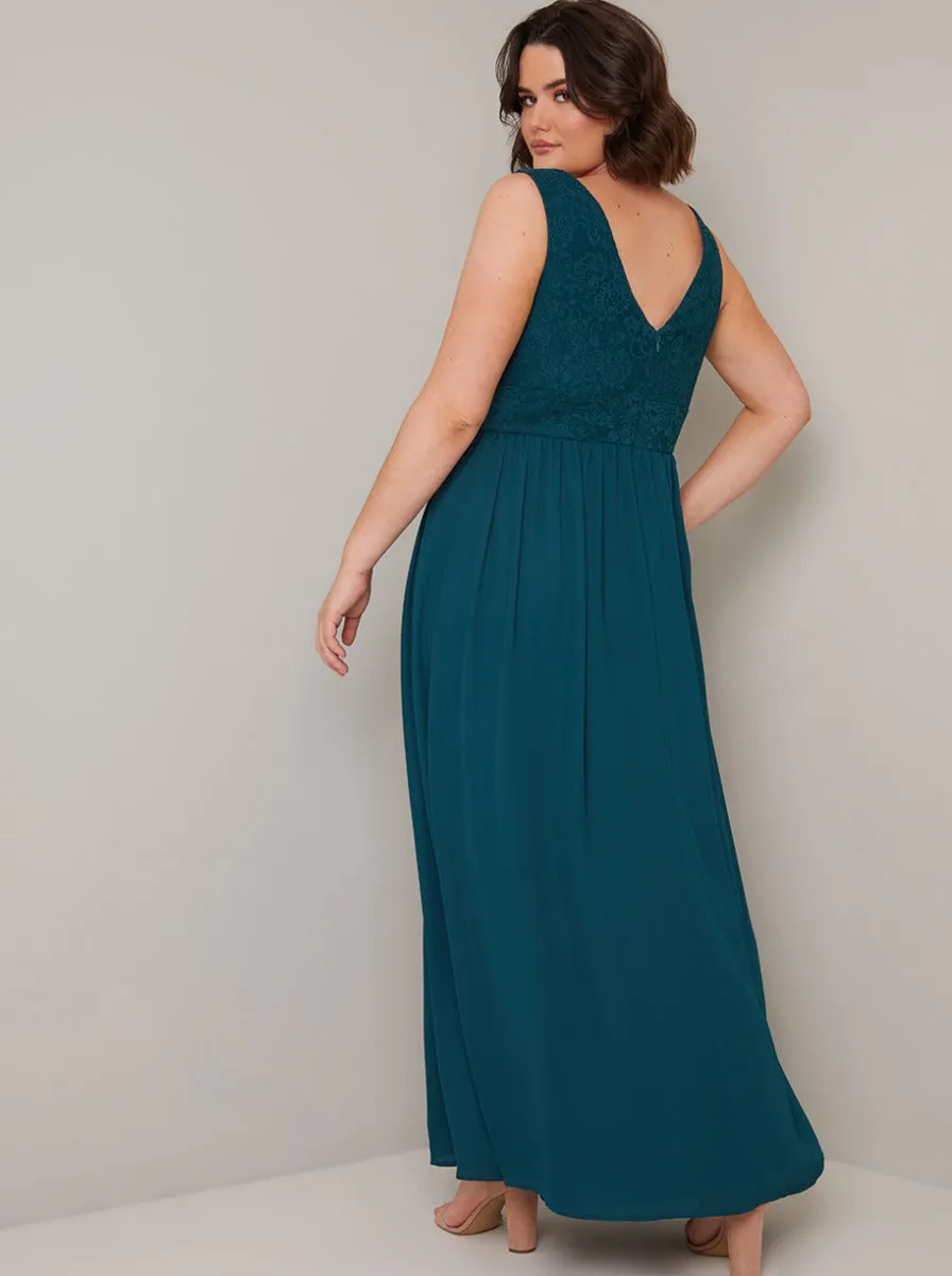Plus Size Lace Bodice Detail Maxi Dress in Green sold by Chi Chi London product image thumbnail 4