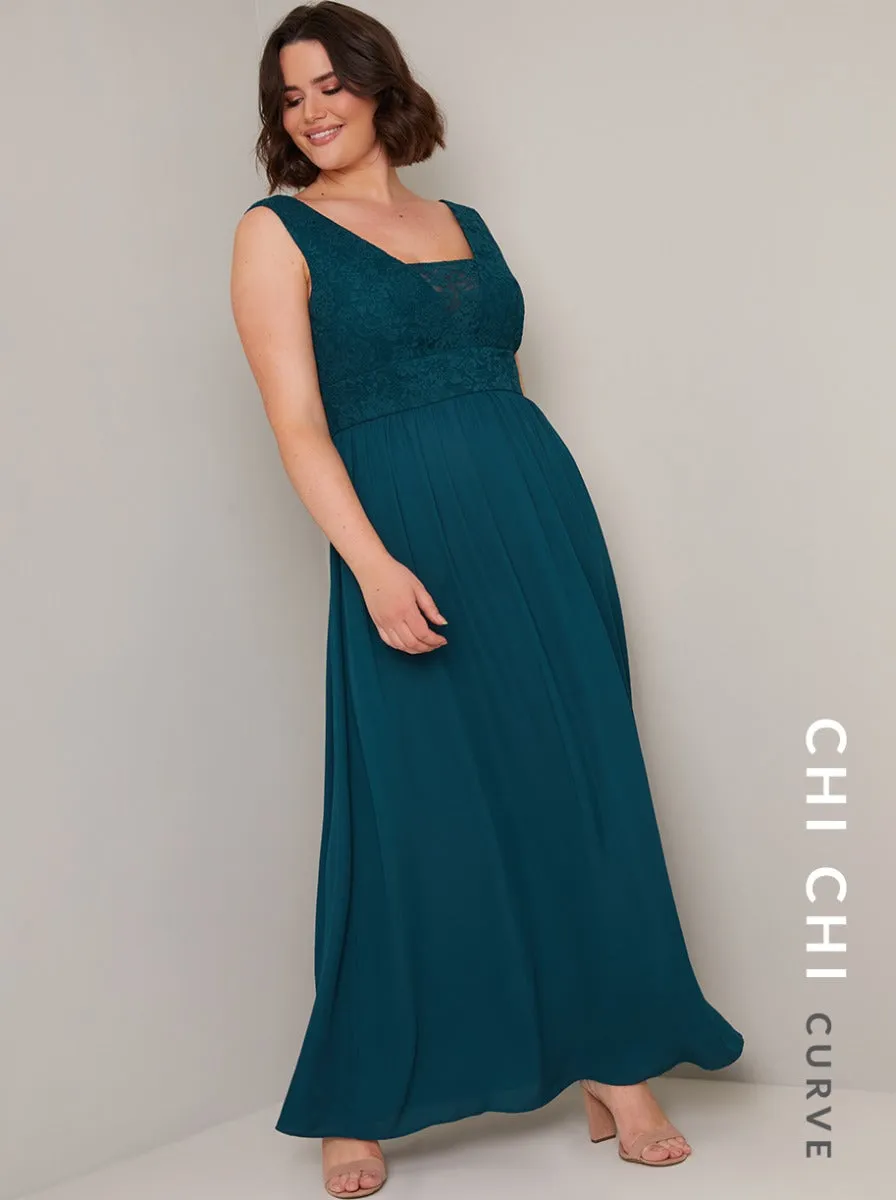 Plus Size Lace Bodice Detail Maxi Dress in Green sold by Chi Chi London product image thumbnail 2