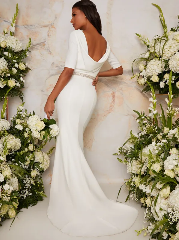Wedding Dress with Scoop Back Design in White made by Chi Chi London