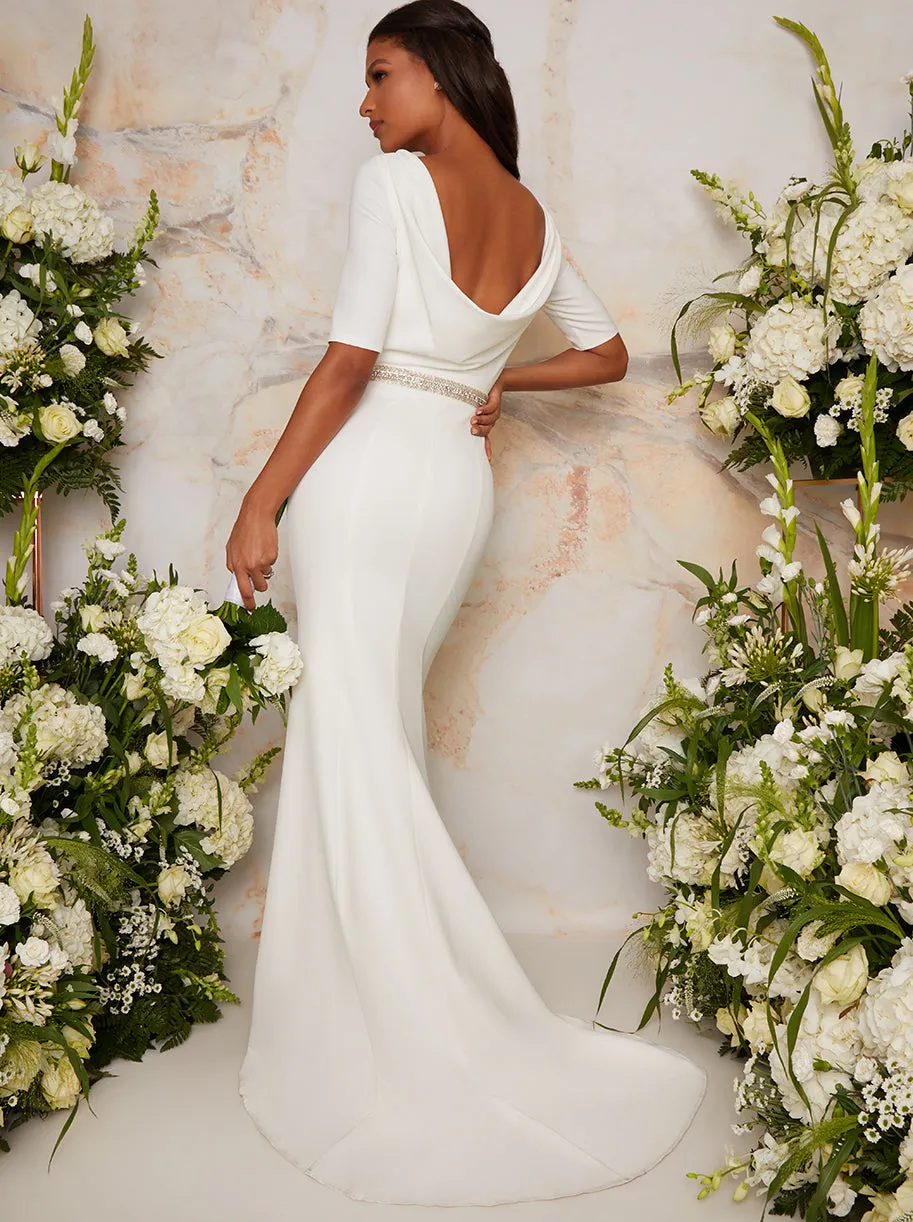 Wedding Dress with Scoop Back Design in White sold by Chi Chi London