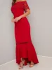 Bardot Lace Detail Bodycon Dip Hem Maxi Dress in Red sold by Chi Chi London