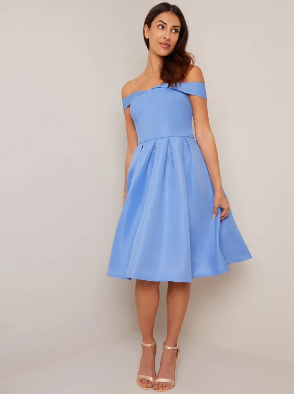 Bardot Skater Midi Dress in Blue sold by Chi Chi London