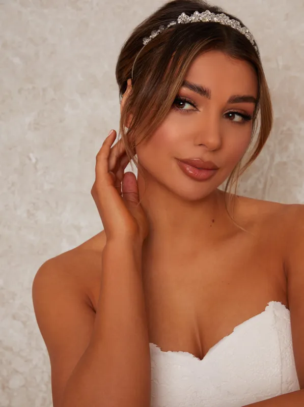 Beaded Floral Diamante Hair Piece in Silver sold by Chi Chi London