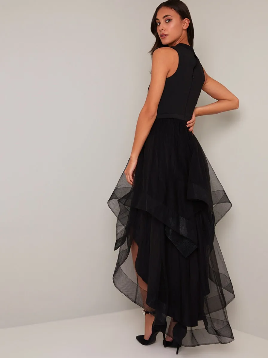 High Neck Dip Hem Layered Tulle Dress in Black sold by Chi Chi London product image thumbnail 2