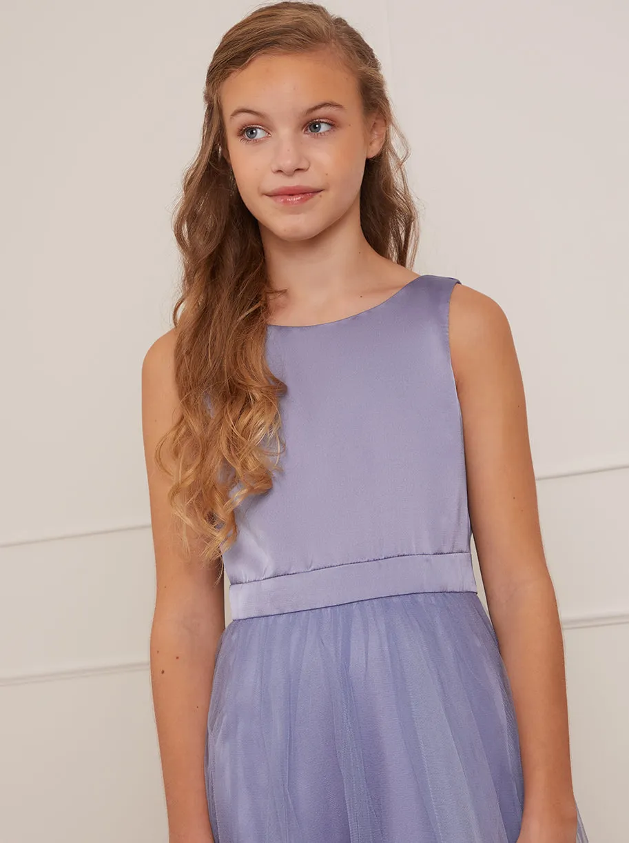 Older Girls Satin Bodice Tulle Midi Dress In Blue sold by Chi Chi London product image thumbnail 3
