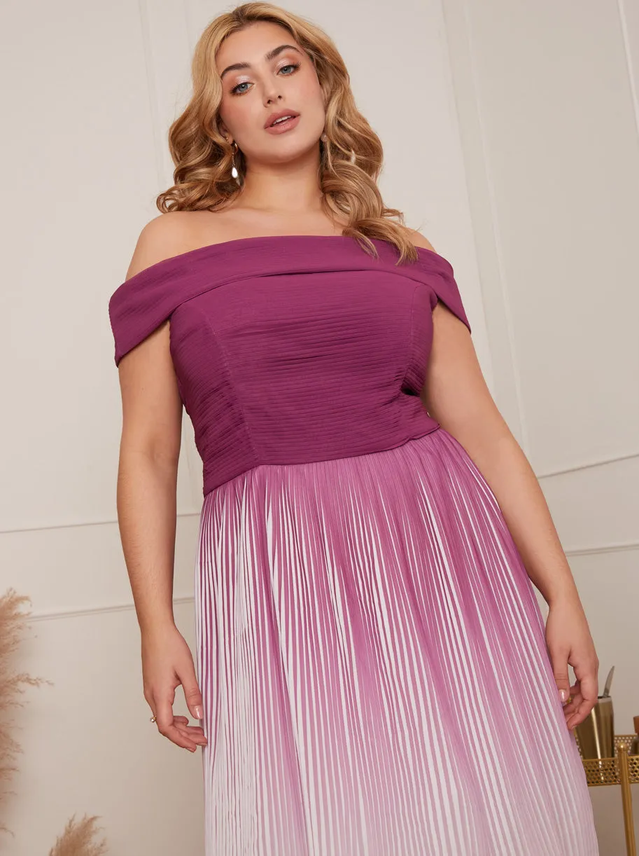 Plus Size Bardot Ombre Pleated Midi Dress in Purple sold by Chi Chi London product image thumbnail 4