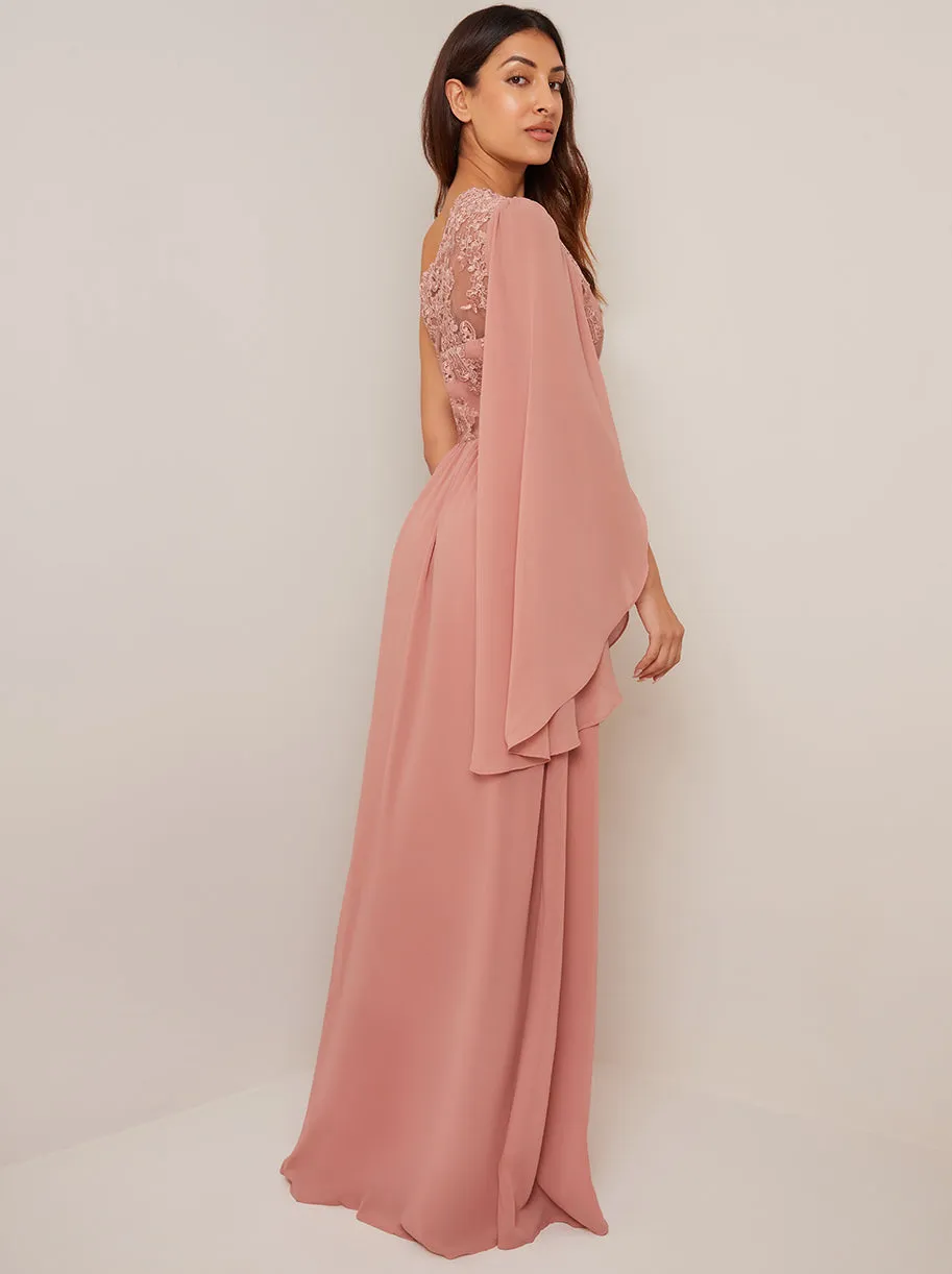 One Shoulder Detailed Maxi Dress in Rose Gold sold by Chi Chi London product image thumbnail 2