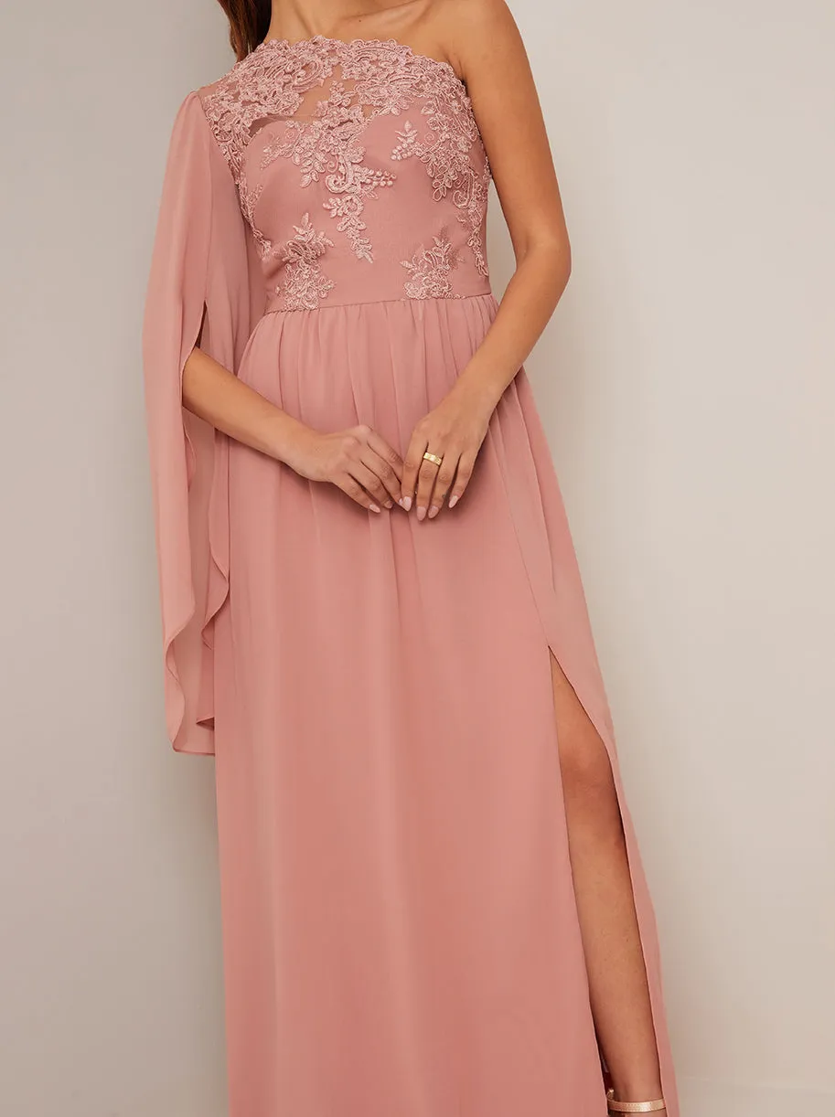 One Shoulder Detailed Maxi Dress in Rose Gold sold by Chi Chi London product image thumbnail 3