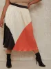 Plus Size High Waist Colour Block Pleated Midi Skirt in Multi sold by Chi Chi London