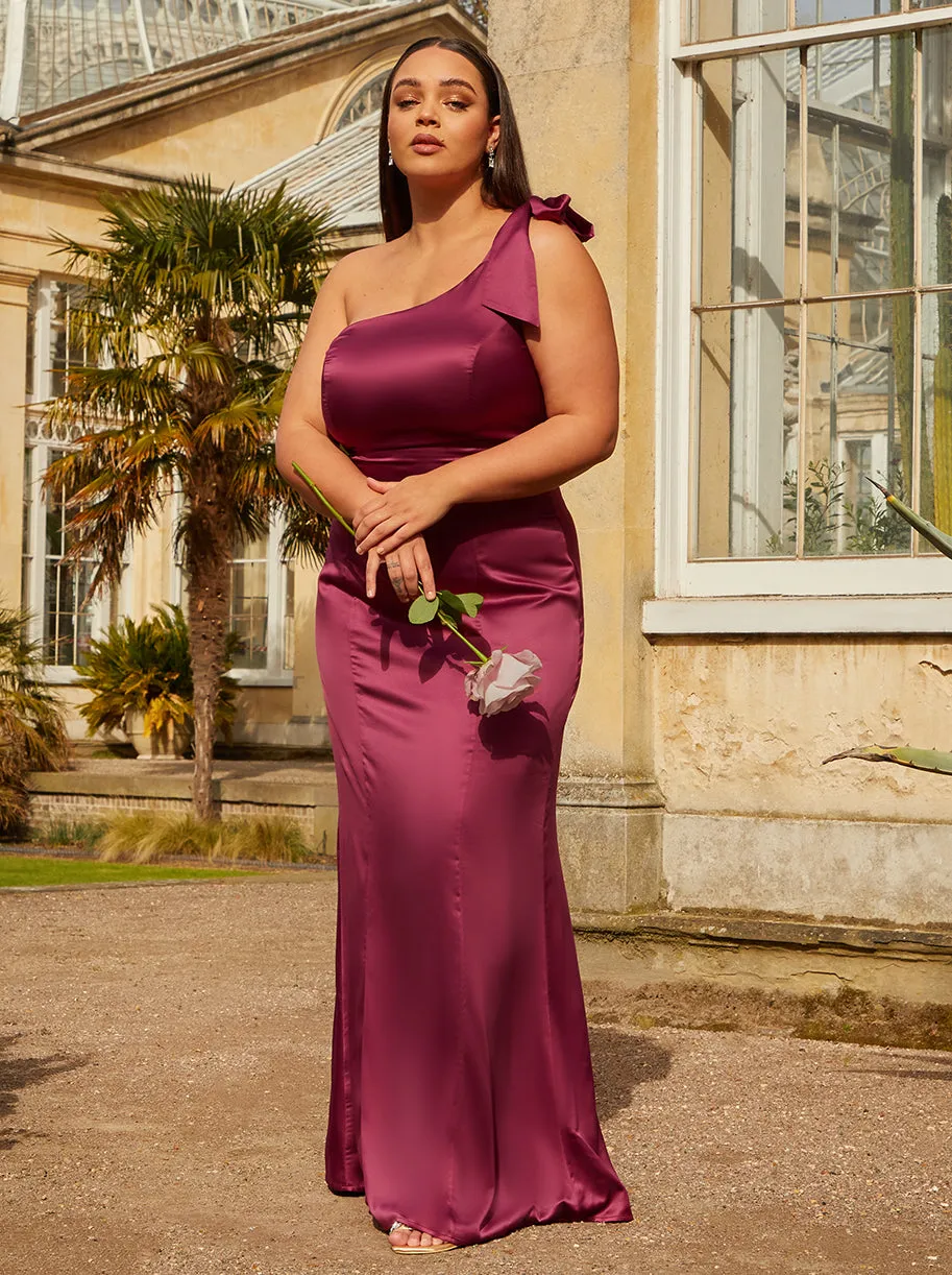 Plus Size One-Shoulder Satin Maxi Dress in Wine sold by Chi Chi London product image thumbnail 5